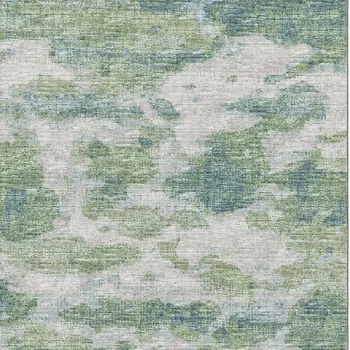 10' X 14' Green And Ivory Abstract Washable Area Rug With UV Protection
