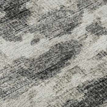 5' X 8' Black And Ivory Abstract Washable Area Rug With UV Protection