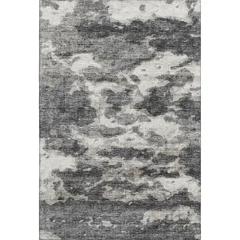 10' X 14' Black And Ivory Abstract Washable Area Rug With UV Protection