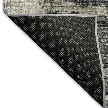 10' X 14' Black And Ivory Abstract Washable Area Rug With UV Protection