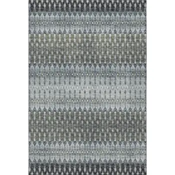 5' X 8' Midnight And Gray Tribal Washable Area Rug With UV Protection