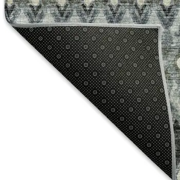 8' Midnight And Gray Tribal Washable Round Rug With UV Protection