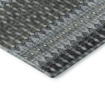 8' Midnight And Gray Tribal Washable Round Rug With UV Protection