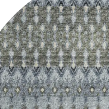 8' Midnight And Gray Tribal Washable Round Rug With UV Protection