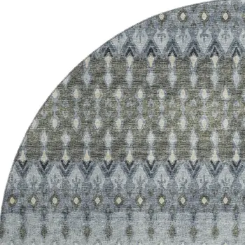 8' Midnight And Gray Tribal Washable Round Rug With UV Protection