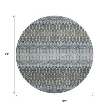 8' Midnight And Gray Tribal Washable Round Rug With UV Protection