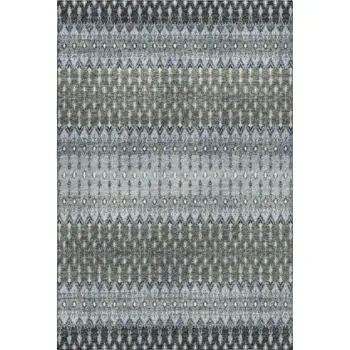 8' X 10' Midnight And Gray Tribal Washable Area Rug With UV Protection