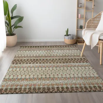3' X 5' Burnt Sienna Ivory And Blue Tribal Washable Area Rug With UV Protection