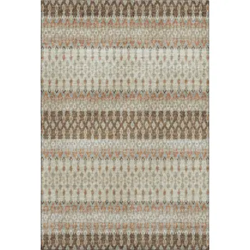 3' X 5' Burnt Sienna Ivory And Blue Tribal Washable Area Rug With UV Protection