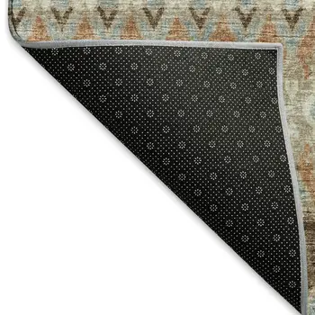 3' X 5' Burnt Sienna Ivory And Blue Tribal Washable Area Rug With UV Protection
