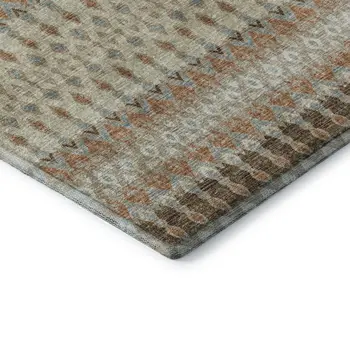 3' X 5' Burnt Sienna Ivory And Blue Tribal Washable Area Rug With UV Protection