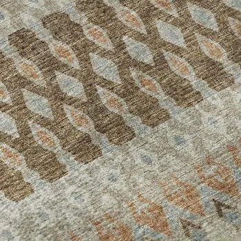 3' X 5' Burnt Sienna Ivory And Blue Tribal Washable Area Rug With UV Protection