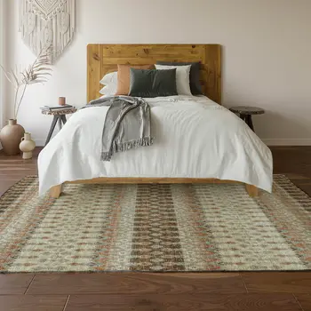 3' X 5' Burnt Sienna Ivory And Blue Tribal Washable Area Rug With UV Protection