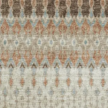 3' X 5' Burnt Sienna Ivory And Blue Tribal Washable Area Rug With UV Protection