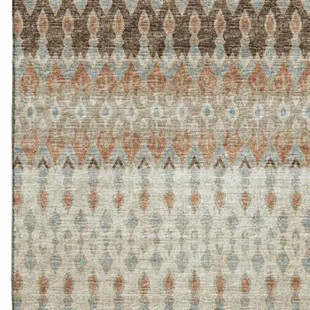 3' X 5' Burnt Sienna Ivory And Blue Tribal Washable Area Rug With UV Protection
