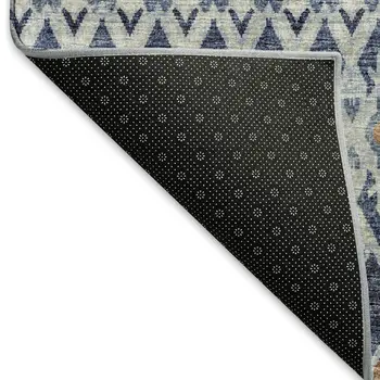5' X 8' Aqua Gray And Orange Tribal Washable Area Rug With UV Protection