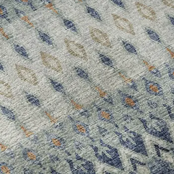 5' X 8' Aqua Gray And Orange Tribal Washable Area Rug With UV Protection