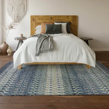 5' X 8' Aqua Gray And Orange Tribal Washable Area Rug With UV Protection