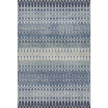 5' X 8' Aqua Gray And Orange Tribal Washable Area Rug With UV Protection