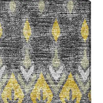 3' X 5' Gray And Gold Tribal Washable Area Rug With UV Protection