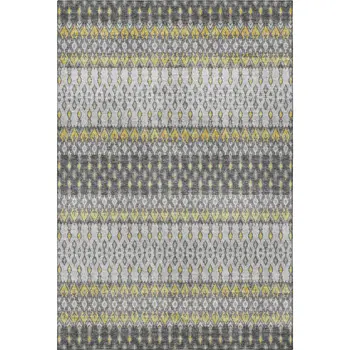 5' X 8' Gray And Gold Tribal Washable Area Rug With UV Protection