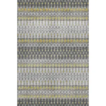 10' X 14' Gray And Gold Tribal Washable Area Rug With UV Protection