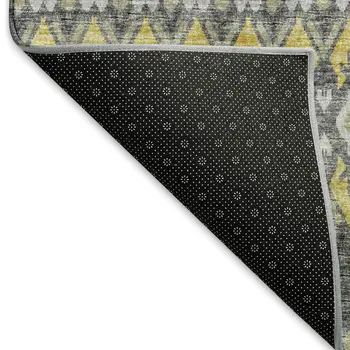 10' X 14' Gray And Gold Tribal Washable Area Rug With UV Protection