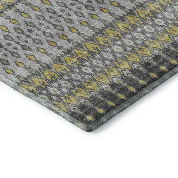 10' X 14' Gray And Gold Tribal Washable Area Rug With UV Protection