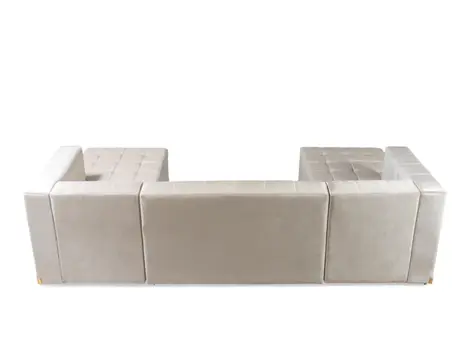 Ivory Velvet U Shaped Three Piece Sofa and Chaise Sectional With Toss Pillows