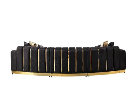 Black Velvet Curved Three Piece Sectional With Toss Pillows