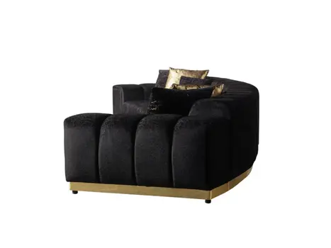 Black Velvet Curved Three Piece Sectional With Toss Pillows