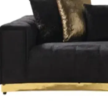 Black Velvet Curved Three Piece Sectional With Toss Pillows