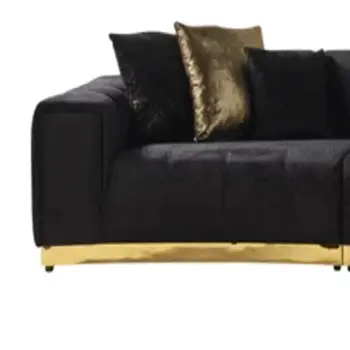 Black Velvet Curved Three Piece Sectional With Toss Pillows