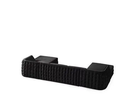 Black Velvet U Shaped Sofa and Chaise Sectional With Toss Pillows