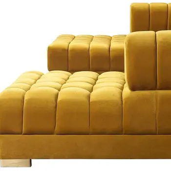 Mustard Velvet U Shaped Three Piece Sofa and Chaise Sectional With Toss Pillows