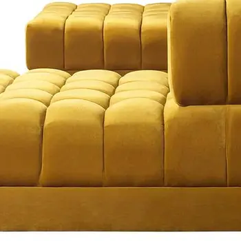 Mustard Velvet U Shaped Three Piece Sofa and Chaise Sectional With Toss Pillows