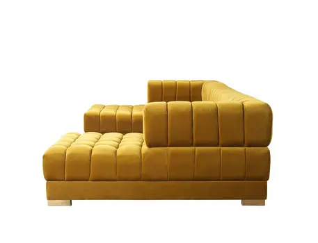Mustard Velvet U Shaped Three Piece Sofa and Chaise Sectional With Toss Pillows