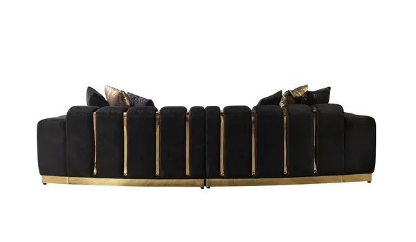 Black Velvet Modular Curved Two Piece Sectional With Toss Pillows