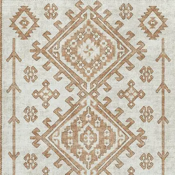 3' X 5' Burnt Sienna And Beige Geometric Washable Area Rug With UV Protection