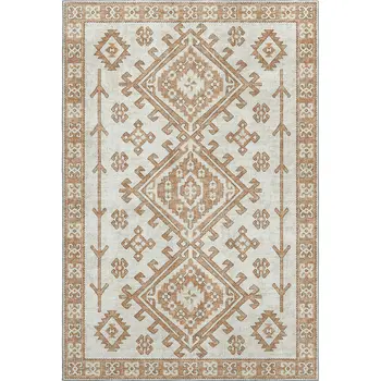 5' X 8' Burnt Sienna And Beige Geometric Washable Area Rug With UV Protection