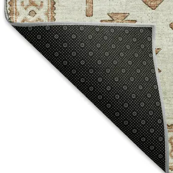 5' X 8' Burnt Sienna And Beige Geometric Washable Area Rug With UV Protection