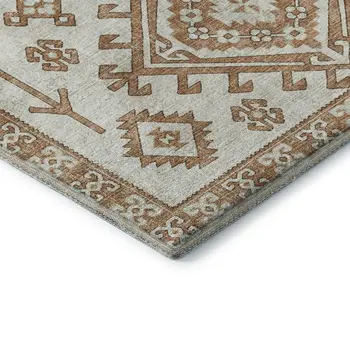 5' X 8' Burnt Sienna And Beige Geometric Washable Area Rug With UV Protection
