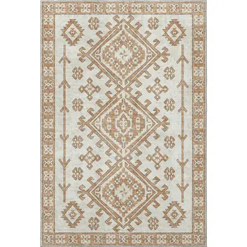 5' X 8' Burnt Sienna And Beige Geometric Washable Area Rug With UV Protection