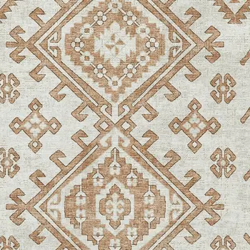 8' X 10' Burnt Sienna And Beige Geometric Washable Area Rug With UV Protection