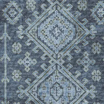 3' X 5' Blue And Sky Blue Geometric Washable Area Rug With UV Protection