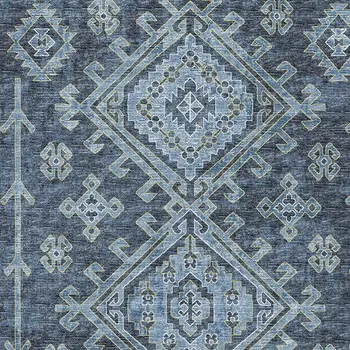 5' X 8' Blue And Sky Blue Geometric Washable Area Rug With UV Protection