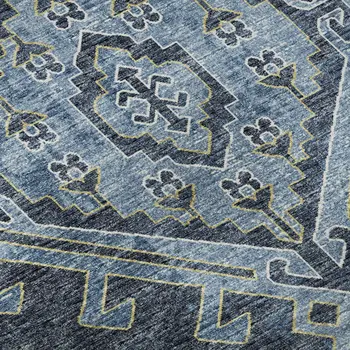 8' Blue And Sky Blue Geometric Washable Round Rug With UV Protection