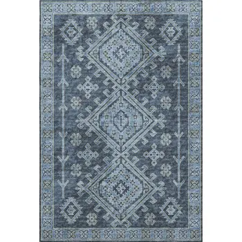 9' X 12' Blue And Sky Blue Geometric Washable Area Rug With UV Protection