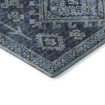 9' X 12' Blue And Sky Blue Geometric Washable Area Rug With UV Protection