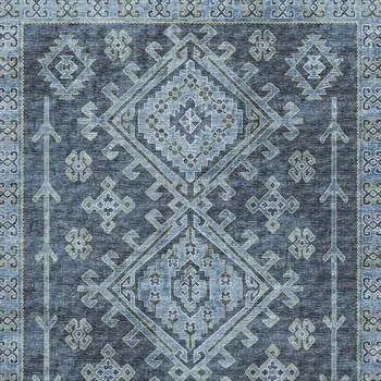 10' X 14' Blue And Sky Blue Geometric Washable Area Rug With UV Protection